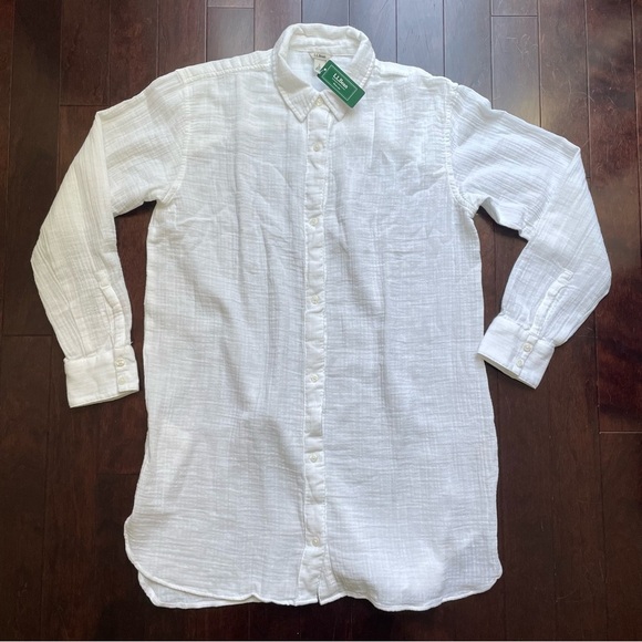 LL bean NWT Women’s Long White Linen Button Down Shirt LS Top Size Small - Picture 1 of 4